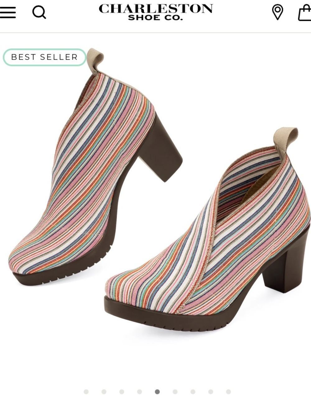 CHARLESTON SHOE CO. Jill V-Cut Block Heel Bootie — Multicolor Stripe